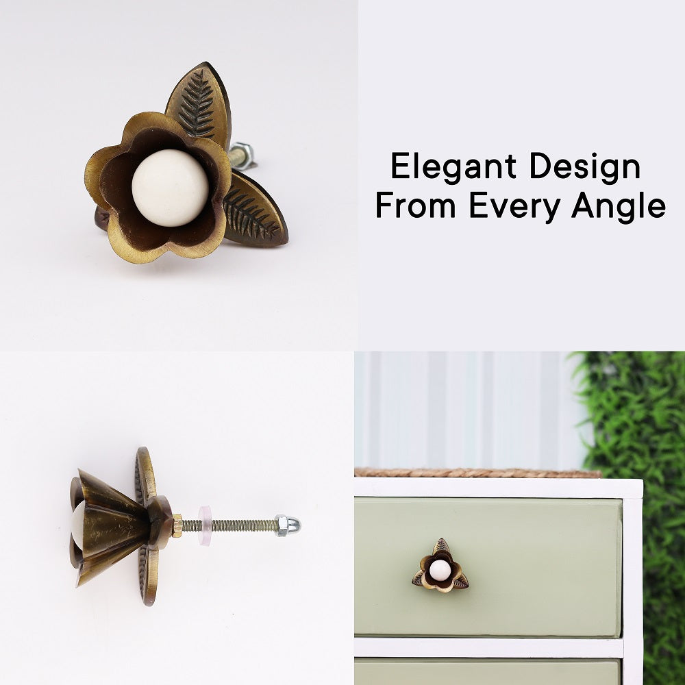 Flower and white interior - metal antique finish knob