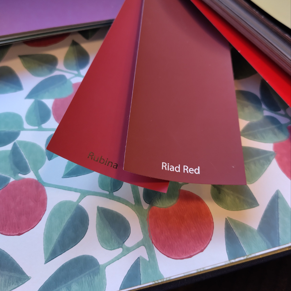 Puolukka punainen tapetti ja Frenchic riad red maali.