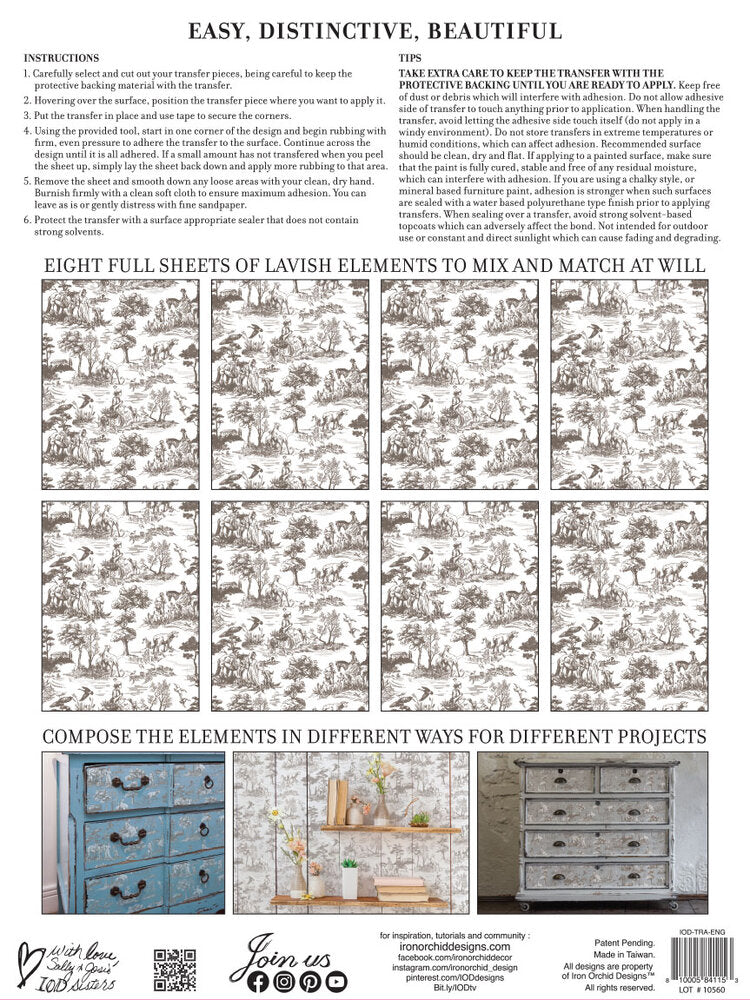 English Toile seepia - siirtokuva - Siirtokuva - Frenchic Paint Finland