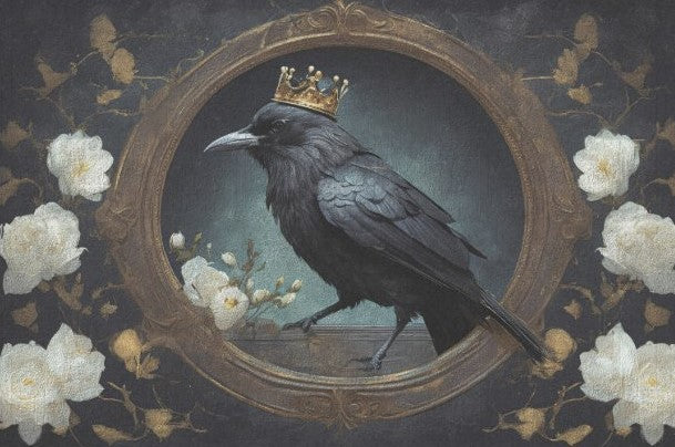 Korppi, crown and flowers - individual decoupage art sheets