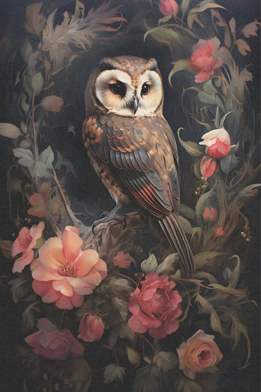 Pöllö ja punaiset ruusut - yksittäiset decoupage taidearkit-degoupage-Frenchic Paint Finland