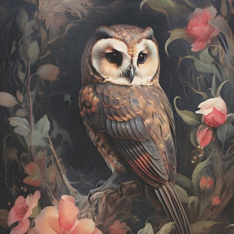 Pöllö ja punaiset ruusut - yksittäiset decoupage taidearkit-degoupage-Frenchic Paint Finland