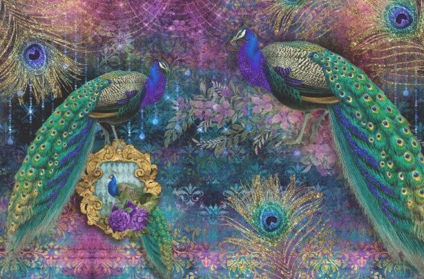 Pair of peacocks golden frame - individual decoupage sheets