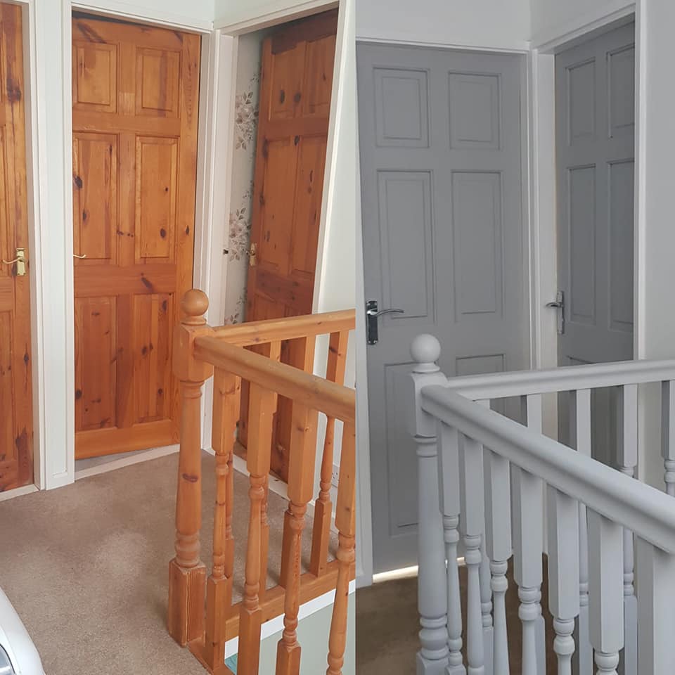 Swankypants harmaa maalattu mäntyovi. 