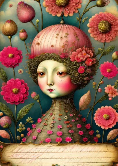 Tyttö surrealistinen - yksittäiset decoupagearkit - degoupage - Frenchic Paint Finland