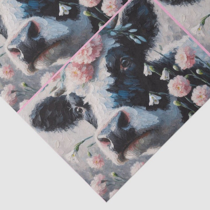 4 x Lehmä ja kukat - yksittäiset decoupage taidearkit