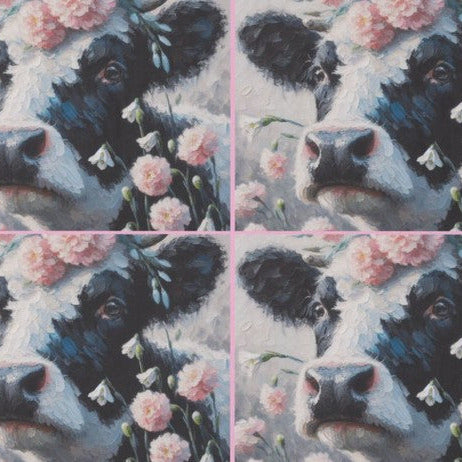 Lehmä ja kukat - yksittäiset decoupage taidearkit Frenchic.