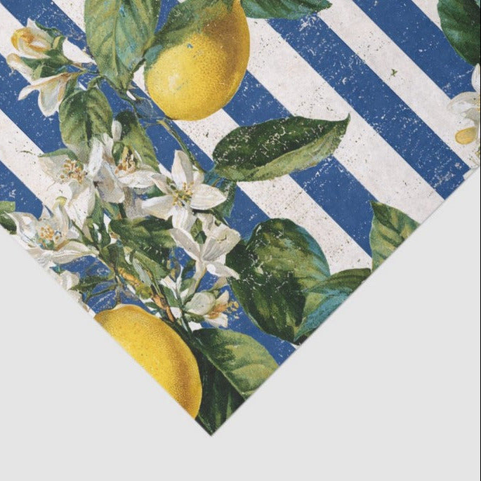 Sitruuna ja sinivalkoraidat - yksittäiset decoupage taidearkit