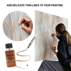 Liquid Leaf Paint on kuin lehtikulta tai lehtihopea nestemäisessä muodossa. Et tarvitse erillistä liimaa, liiman kuivumisen odottelua tai ohuiden metalliarkkien kiinnittämistä. Saat kauniin metallinhohtoisen pinnan ilman lehtimetallin käsittelyssä syntyvää pölyä ja aikaa vieviä työvaiheita.
