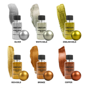 Liquid Leaf Paint on kuin lehtikulta tai lehtihopea nestemäisessä muodossa. Et tarvitse erillistä liimaa, liiman kuivumisen odottelua tai ohuiden metalliarkkien kiinnittämistä. Saat kauniin metallinhohtoisen pinnan ilman lehtimetallin käsittelyssä syntyvää pölyä ja aikaa vieviä työvaiheita.