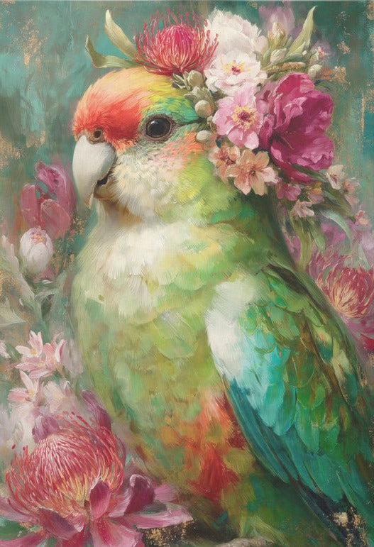 Papukaija ja kukat - yksittäiset decoupage taidearkit Frenchic.