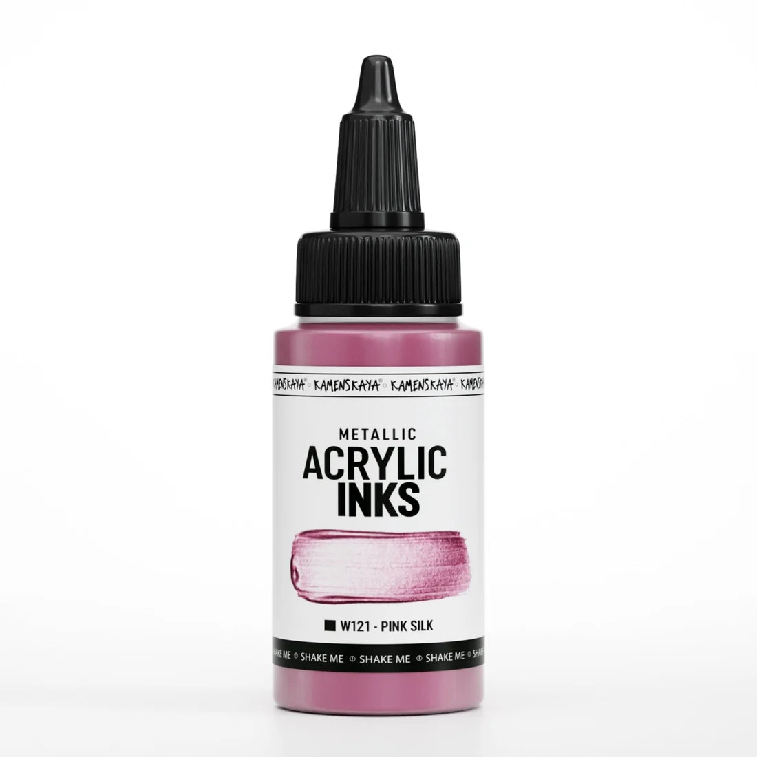Akryylimuste Pink Silk metallisävyissä on erittäin tiivistetty nestemäinen akryylimaali, joka jäljittelee jalometallien kiiltoa ja valon välkettä.