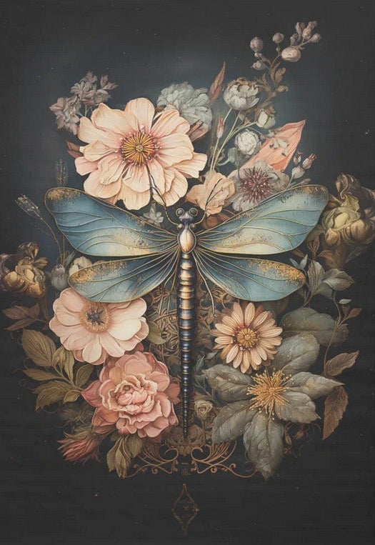 Dragonfly and light flowers - individual decoupage art sheets