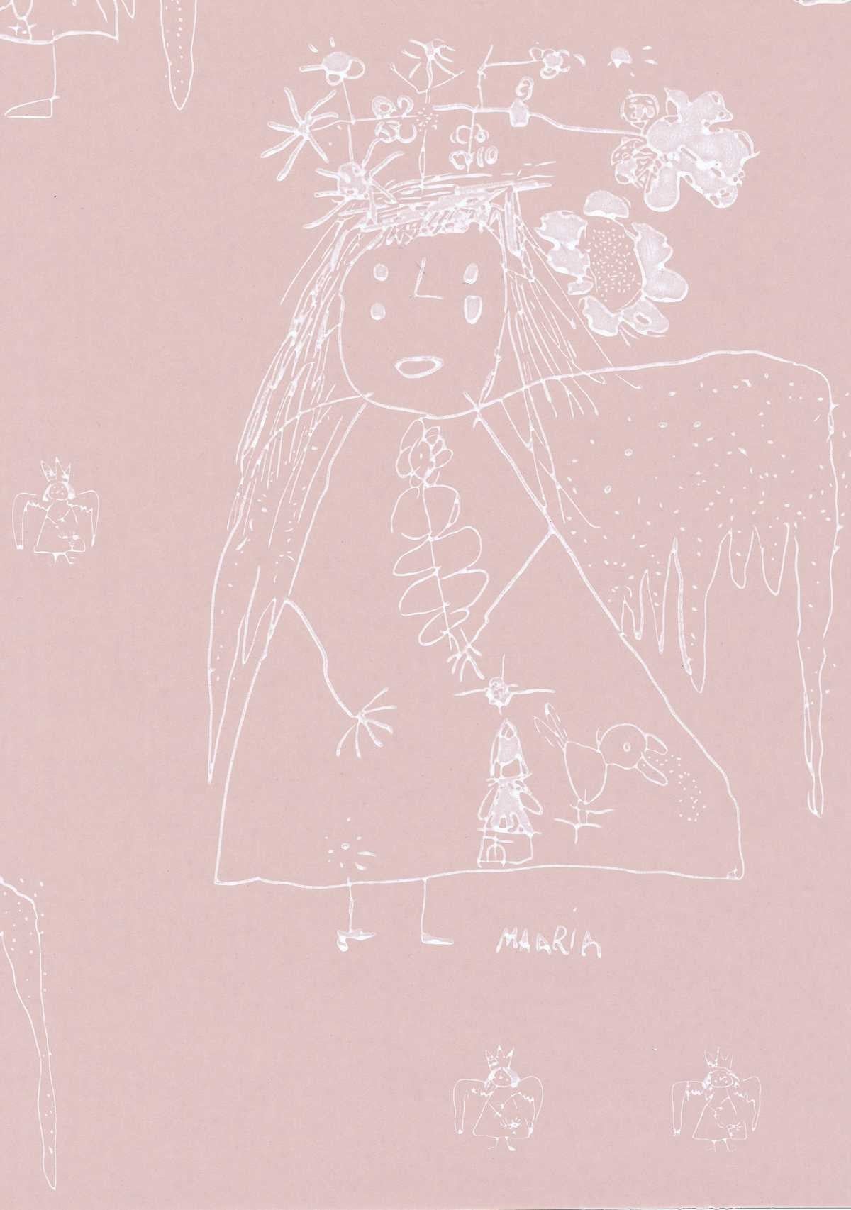 Maaria Wirkkalan 4-vuotiaana piirtämä, suloinen Enkeli-tapetti on vuodelta 1958.