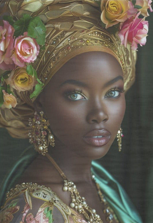 Tyttö ja kultainen päähine - yksittäiset decoupage taidearkit Frenchic.