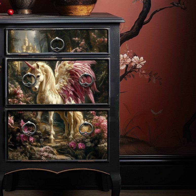 Siivekäs yksisarvinen - yksittäiset decoupage taidearkit Frenchic.