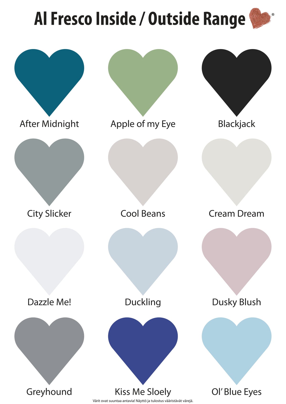 Värikartta Al Fresco Frenchic maalisarja Frenchic Paint Finland. 