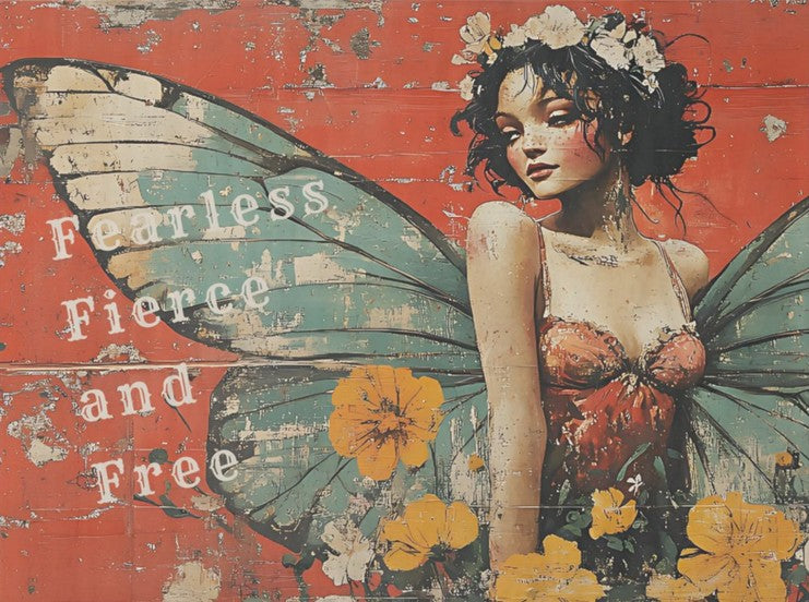 Vintage keiju ja tekstit-  yksittäiset decoupage taidearkit