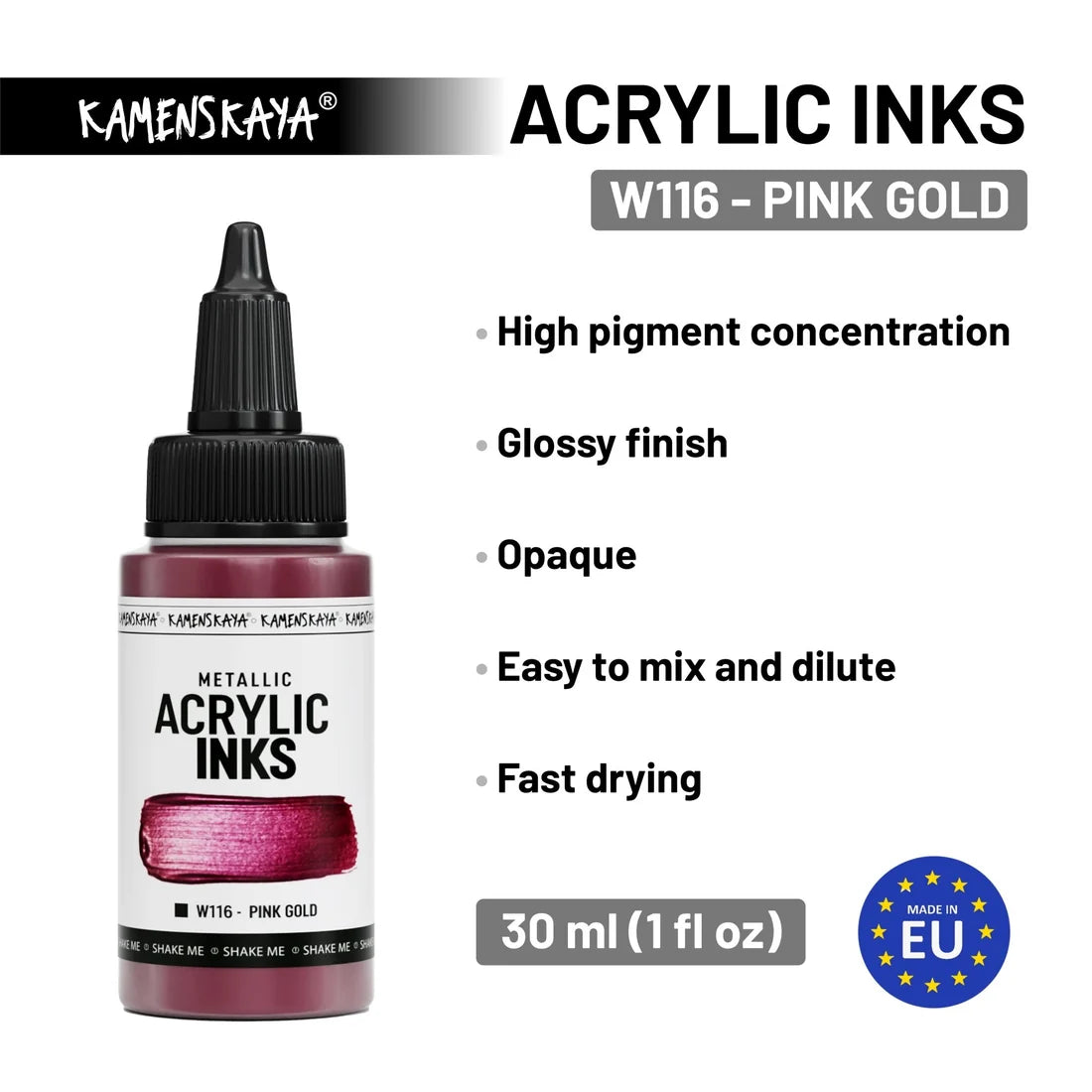 PINK GOLD akryylimuste on runsaspigmenttinen nestemäinen akryylimaali.