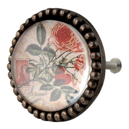 Amour round knob with a flower motif