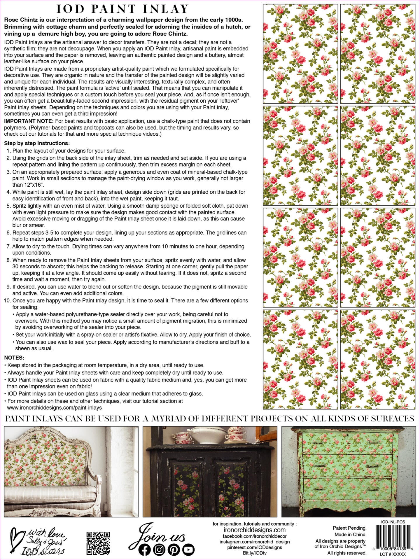 Rose Chintz iod paint inlay frenchic paint finland koristemaalaus. 